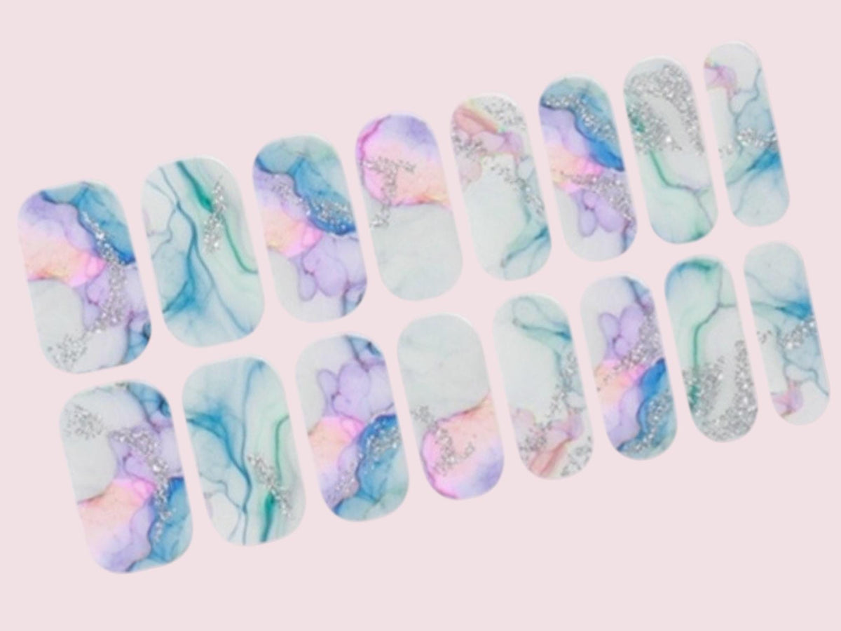 Mermaid Marble Sparkle Nail Polish Strips: Non-Toxic Nail Art