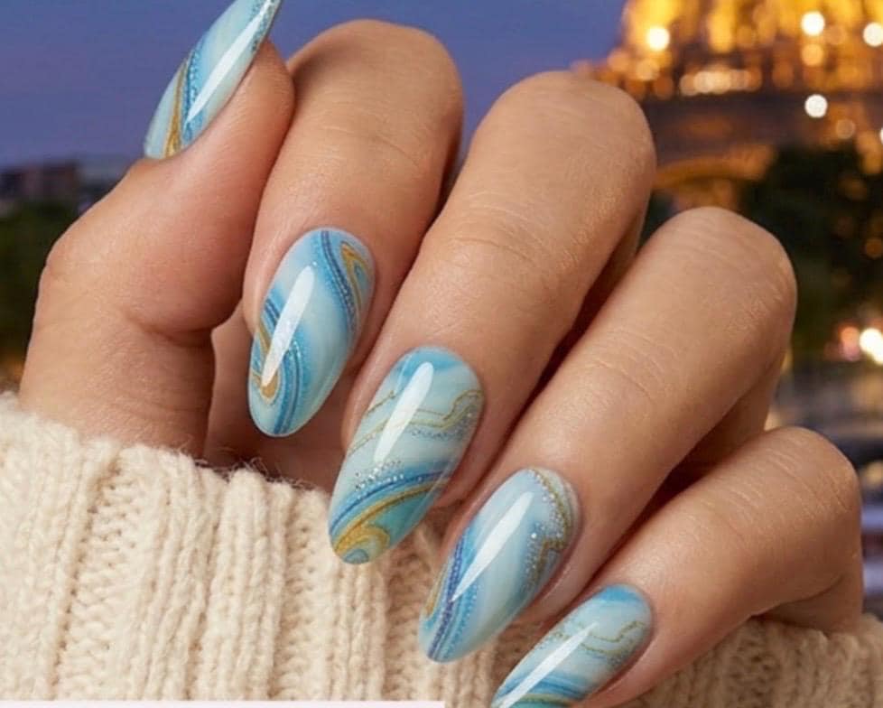 Blue Agate Dreams Sparkle Nail Polish Strips: Non-Toxic Nail Art