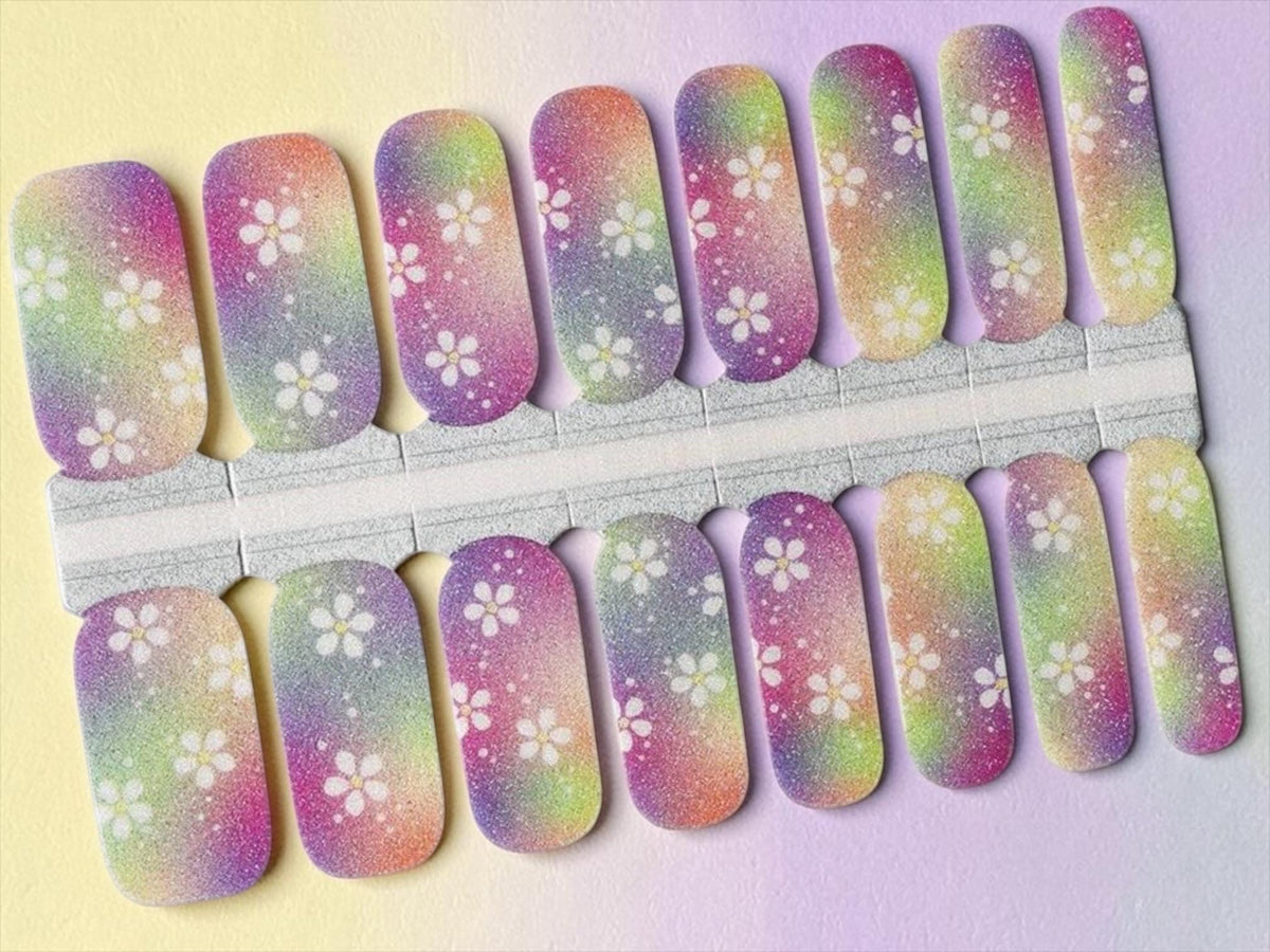 Rainbow Bloom Shimmer - Nail Polish Strips:  Non-toxic -Easy DIY Nail Art