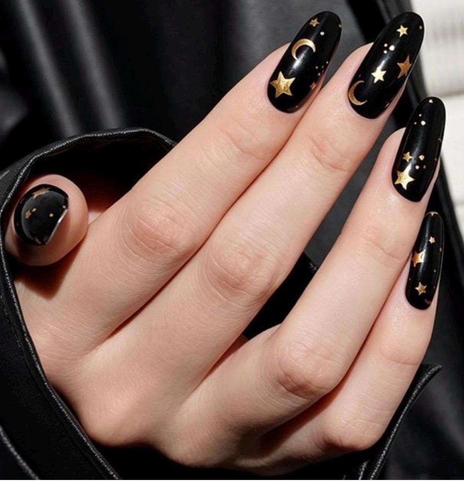 Celestial Noir Nail Wraps, 100% Nail Polish Stickers, Non-Toxic Nail Strips