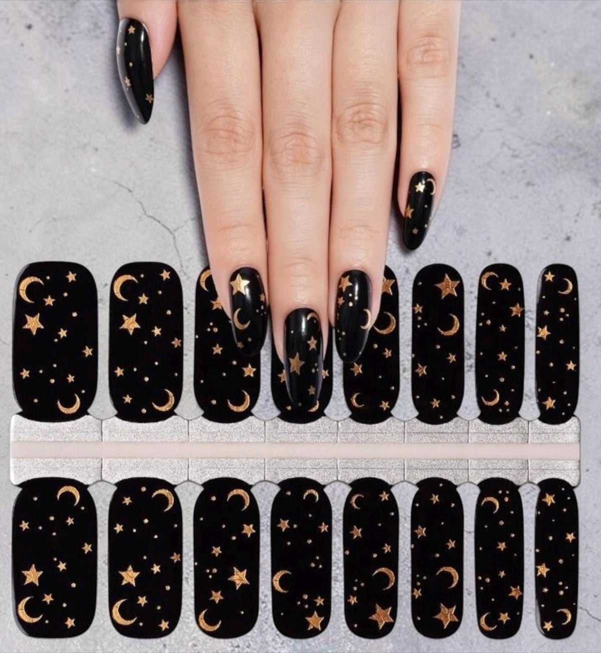 Celestial Noir Nail Wraps, 100% Nail Polish Stickers, Non-Toxic Nail Strips
