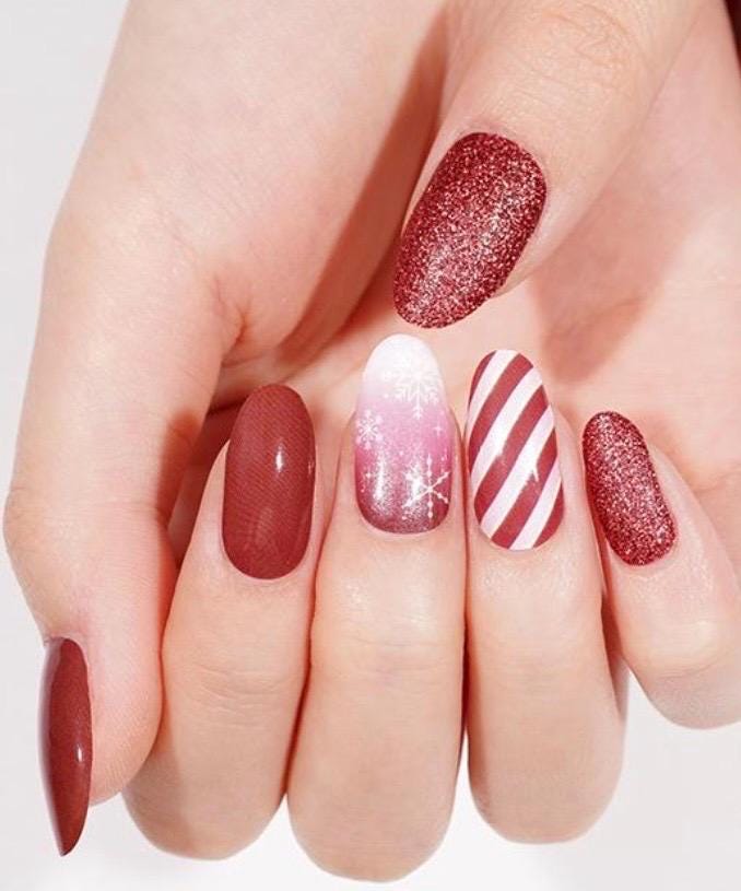 Peppermint Snowfall Glitter Nail Polish Strips: Nail Art Stickers- Non-Toxic