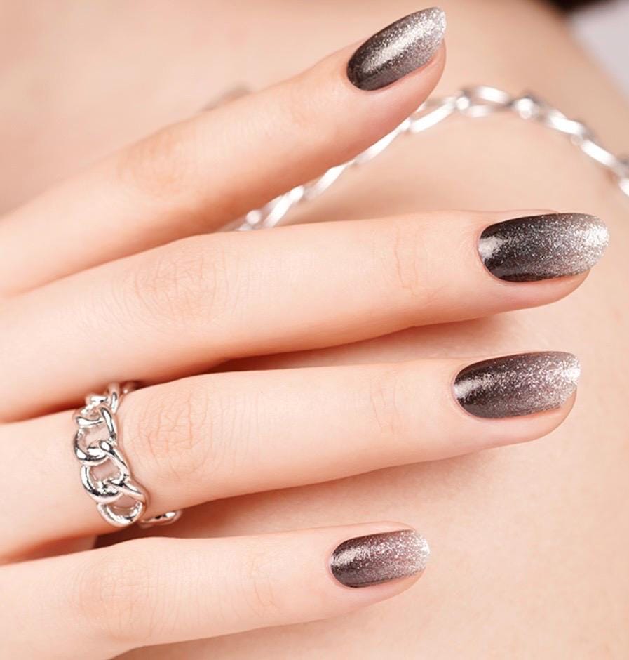 Midnight Silver Fade Glitter- WIDE Nail Polish Strips - Non-Toxic, Wider Nails