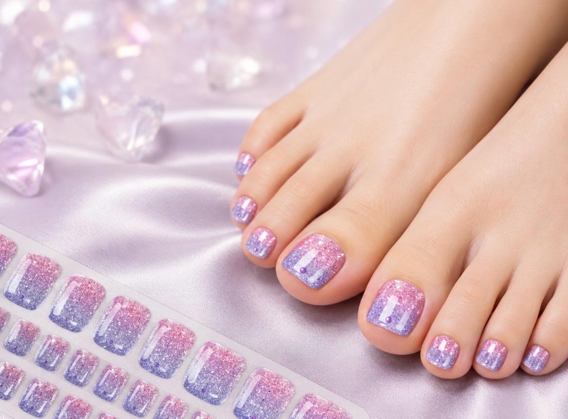 Pink Purple Glitter Toe Nail Wraps No UV Gel