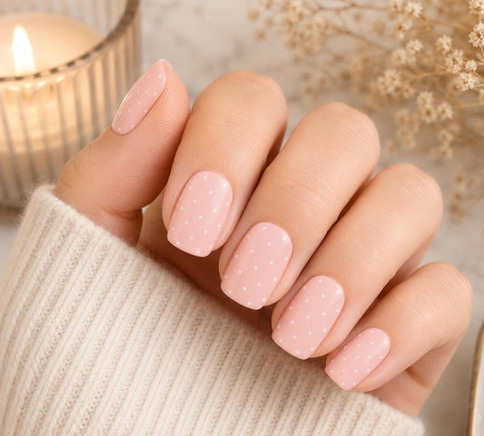 Pale Pink and White Dots- Gel Nail Polish Strips- No UV required.