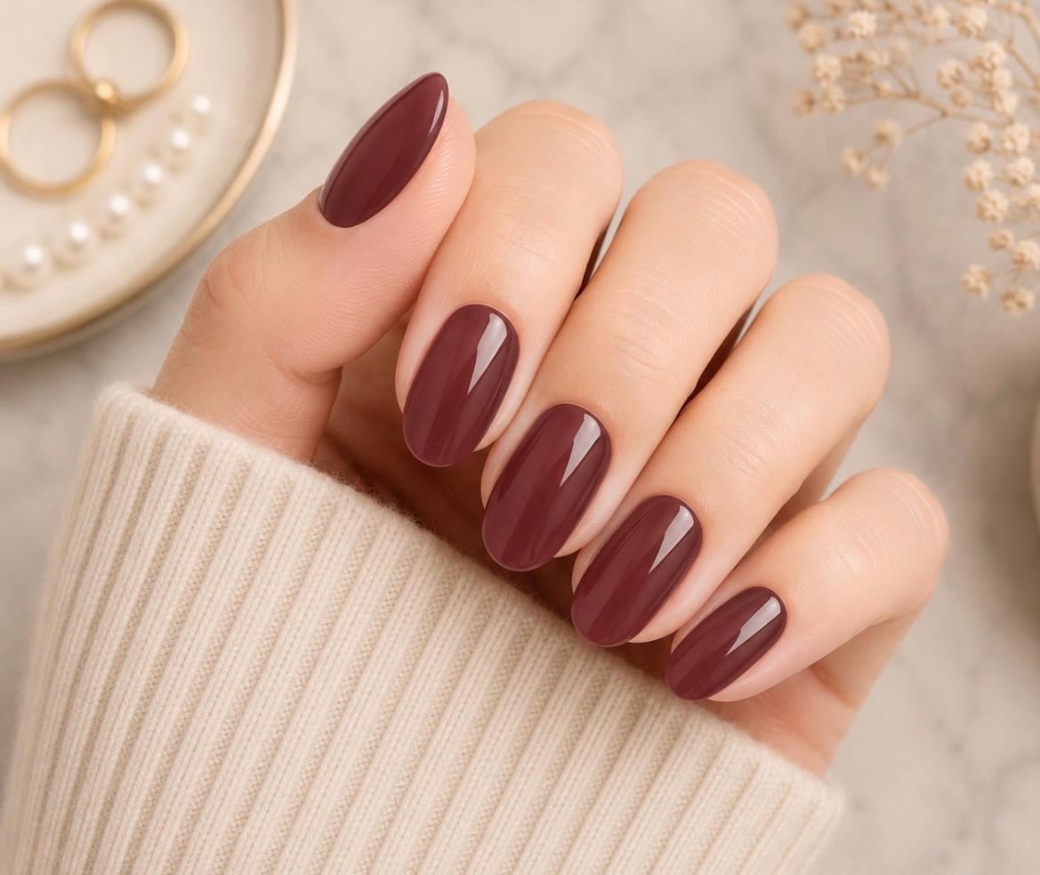 Burnished Burgundy Gel Nail Polish Strips: No UV Light Needed- Non-Toxic