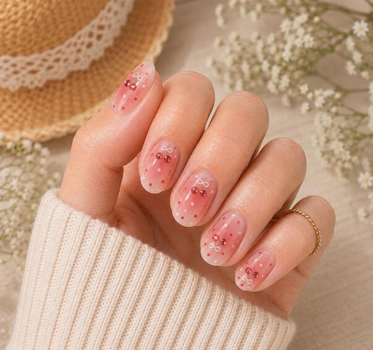 Sweetheart Cherry Dots Gel Nail Polish Strips: No UV Light Needed- Non-Toxic