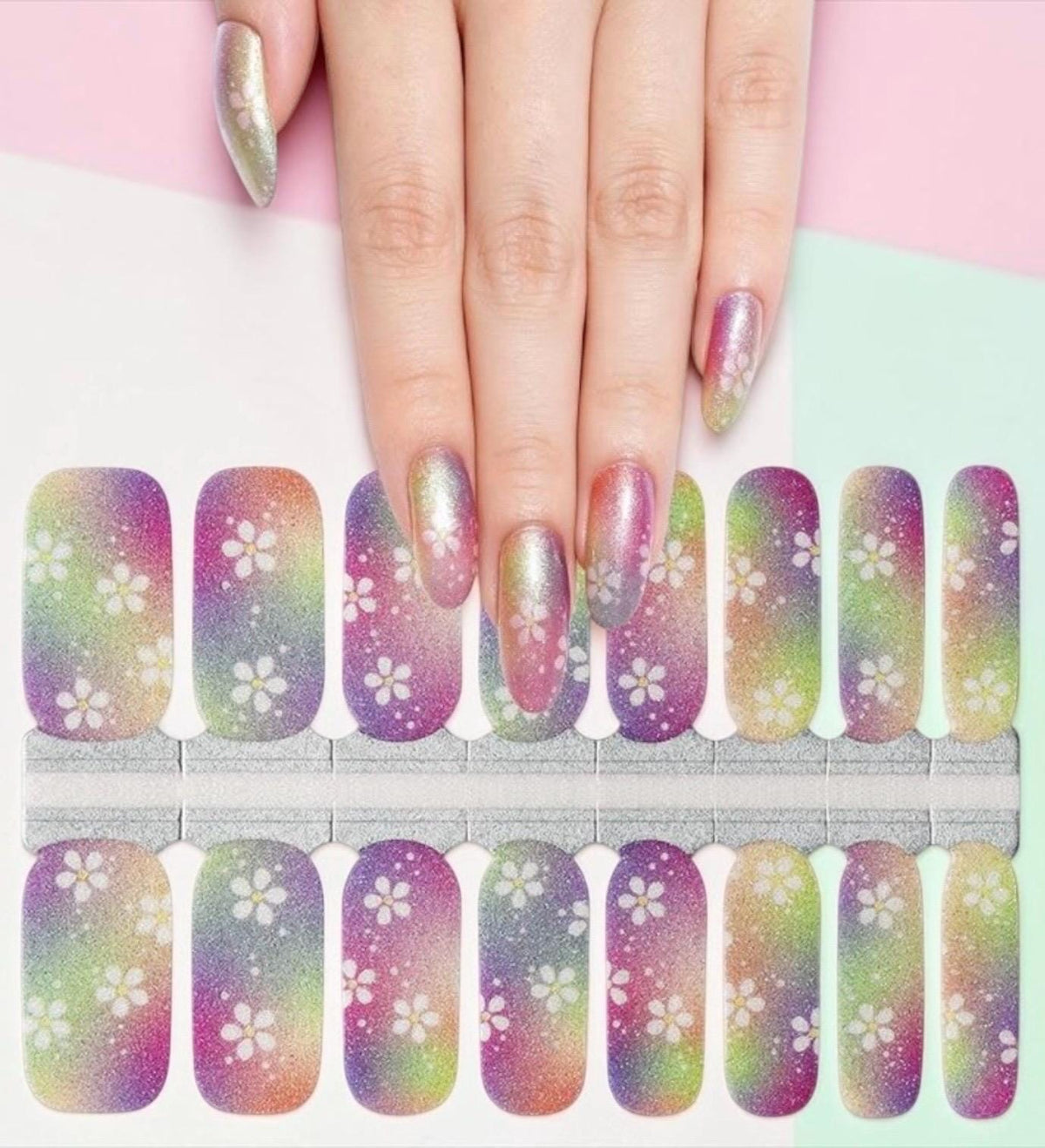 Rainbow Bloom Shimmer - Nail Polish Strips:  Non-toxic -Easy DIY Nail Art