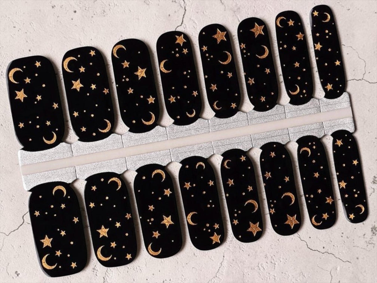 Celestial Noir Nail Wraps, 100% Nail Polish Stickers, Non-Toxic Nail Strips