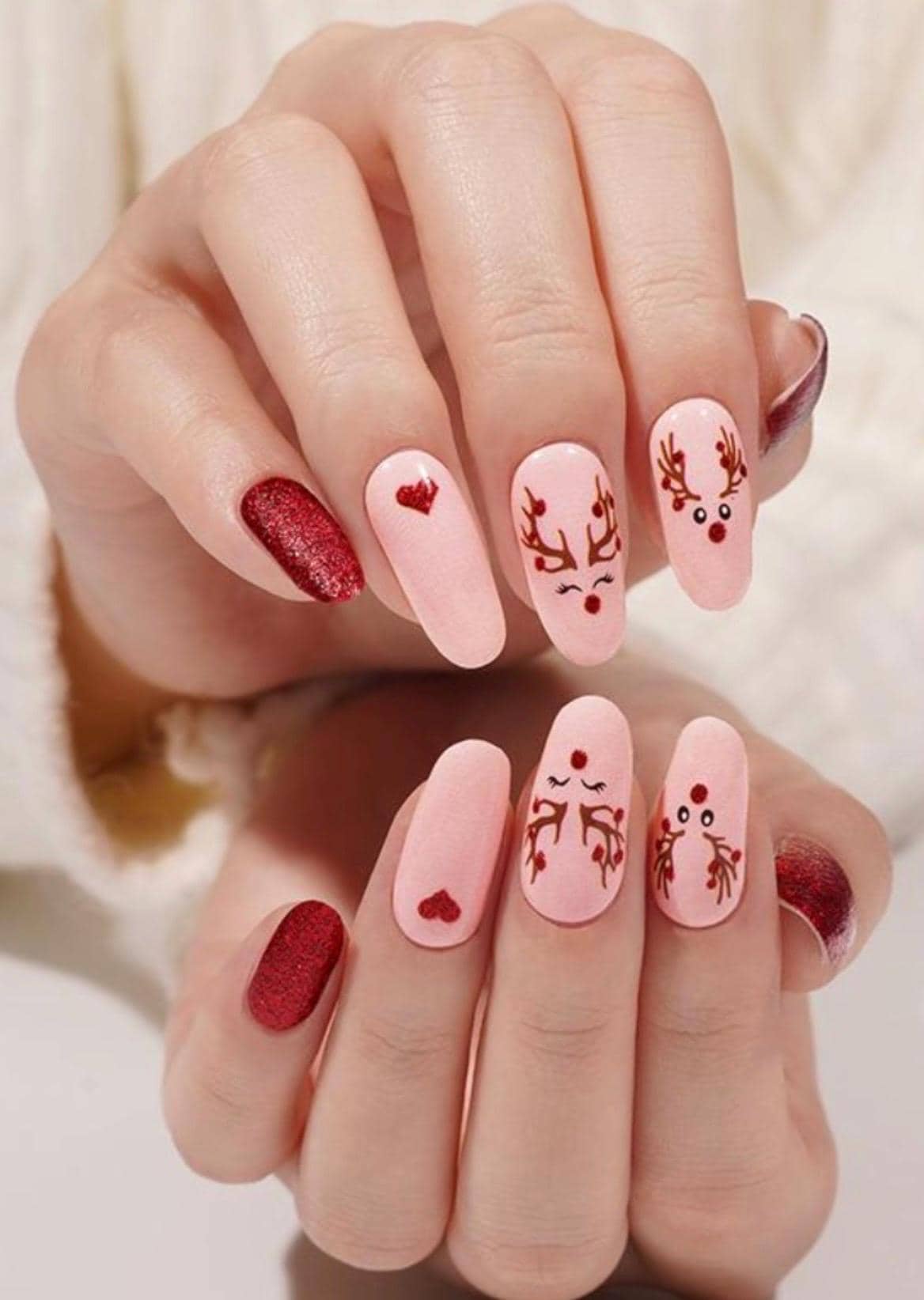 Blushing Reindeer Glitter Nail Polish Strips, Non-Toxic Nail Stickers