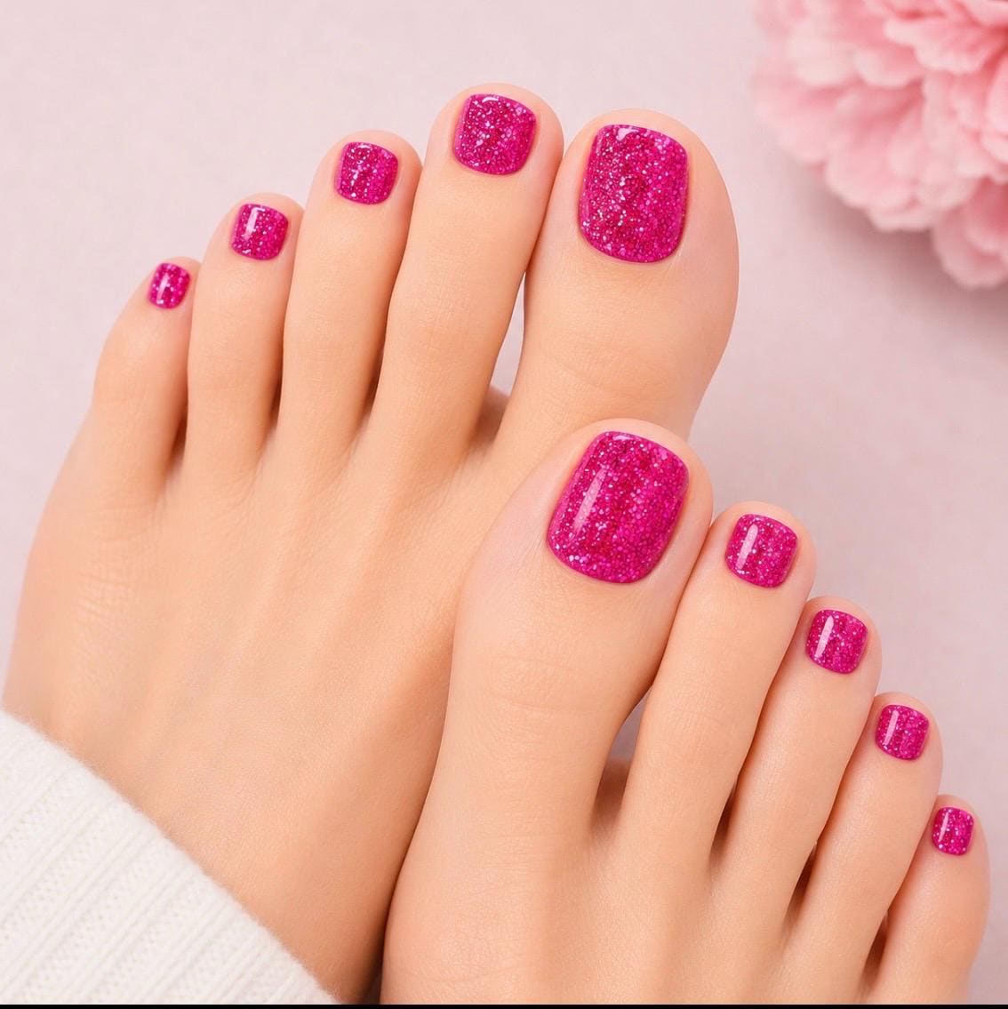Fuchsia Glitter - Toe Nail Polish Strips: Non-Toxic Nail Wraps