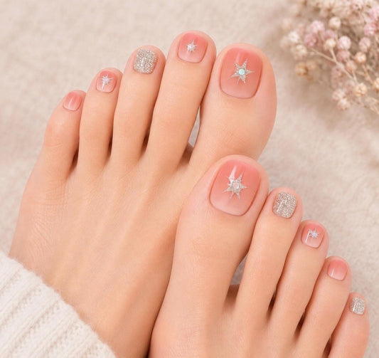 Pink Stardust - Toe Nail Polish Strips: Non-Toxic Nail Wraps