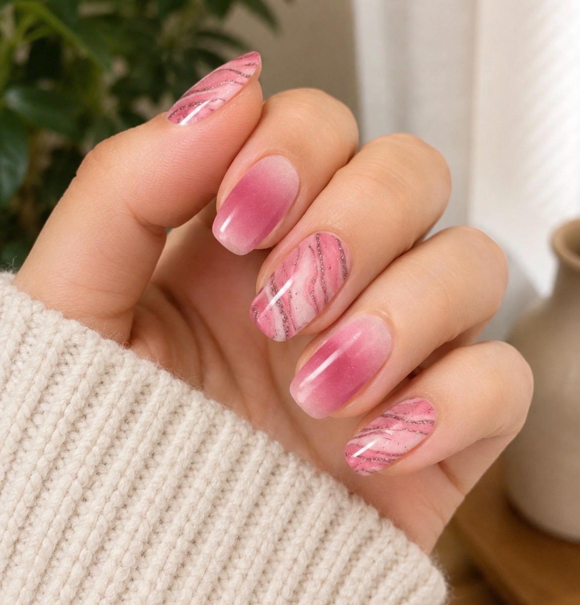 Berry Quartz Marble WIDE Nail Polish Strips - Non-Toxic, Wider Nails