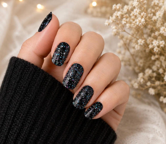 Multi Black Glitter WIDE Nail Polish Strips - Non-Toxic, Wider Nails