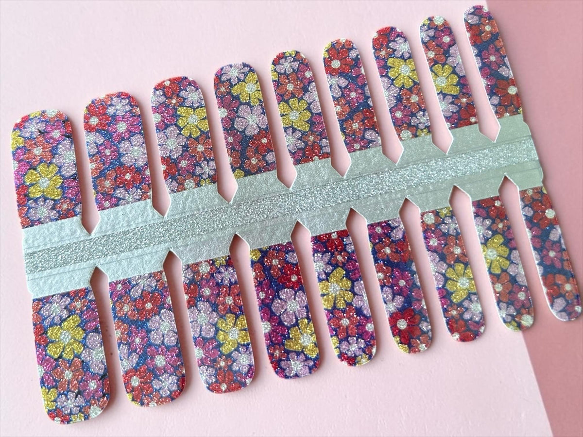 KIDS Nail Wraps- Glitter Flower Garden