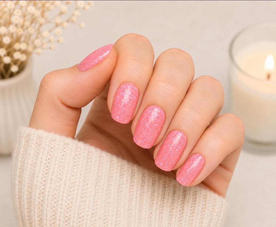 Pink Shimmer Nail Polish Strips: Non-Toxic Nail Wraps