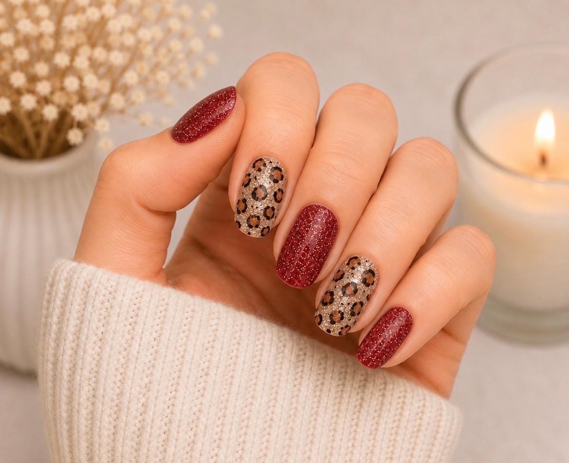 Ruby Roar Glitter Nail Polish Strips, Non-Toxic, easy to apply Nail Stickers