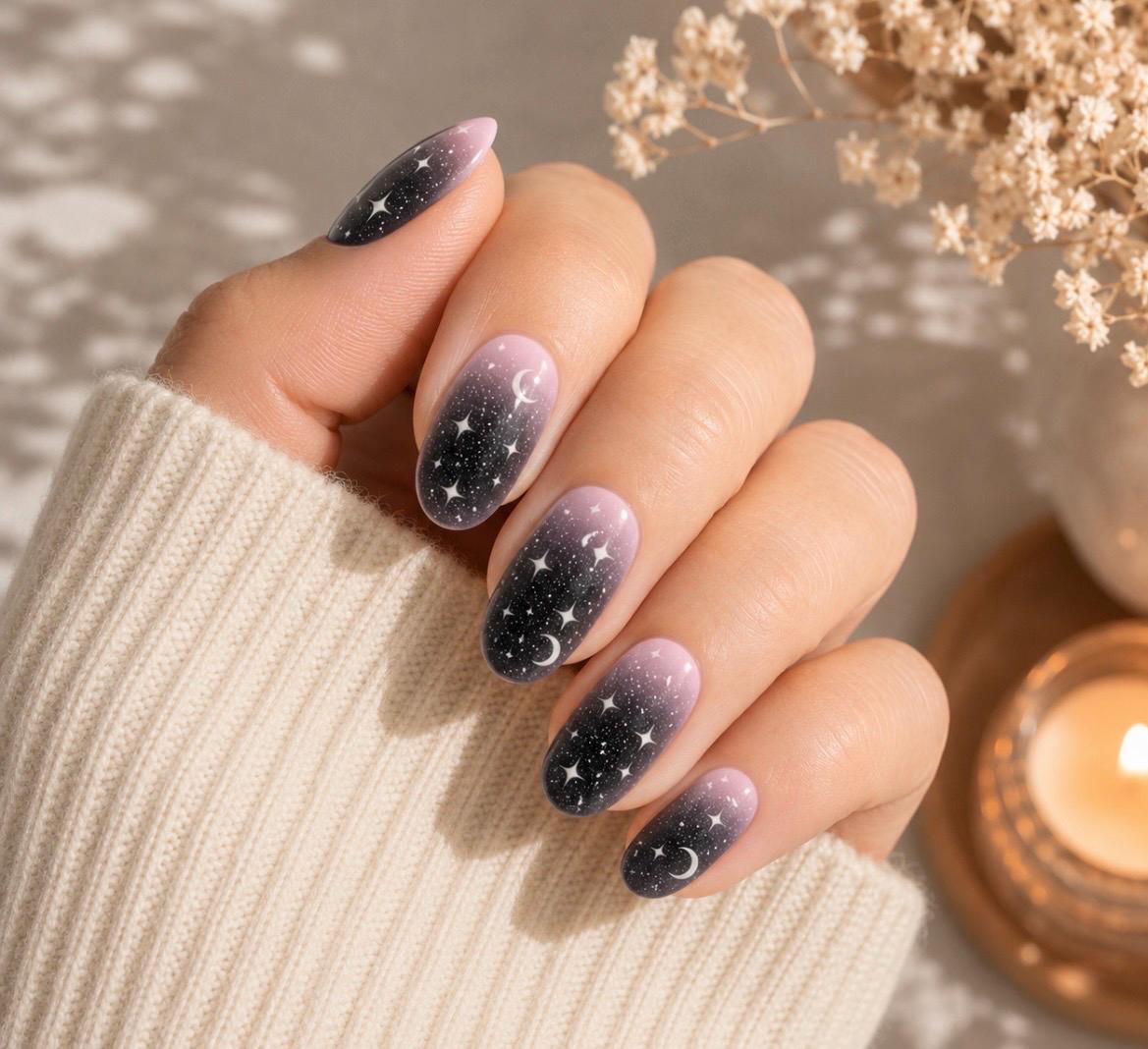 Starlit Ombre Nail Polish Wraps: Shimmer Nail Art Stickers