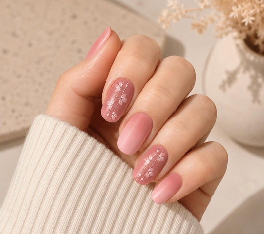 Mauve Floral Nail Polish Strips, Non-Toxic Nail Wraps