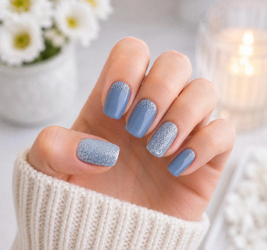Frosted Sky Glitter Nail Wraps, Non-Toxic Nail Stickers