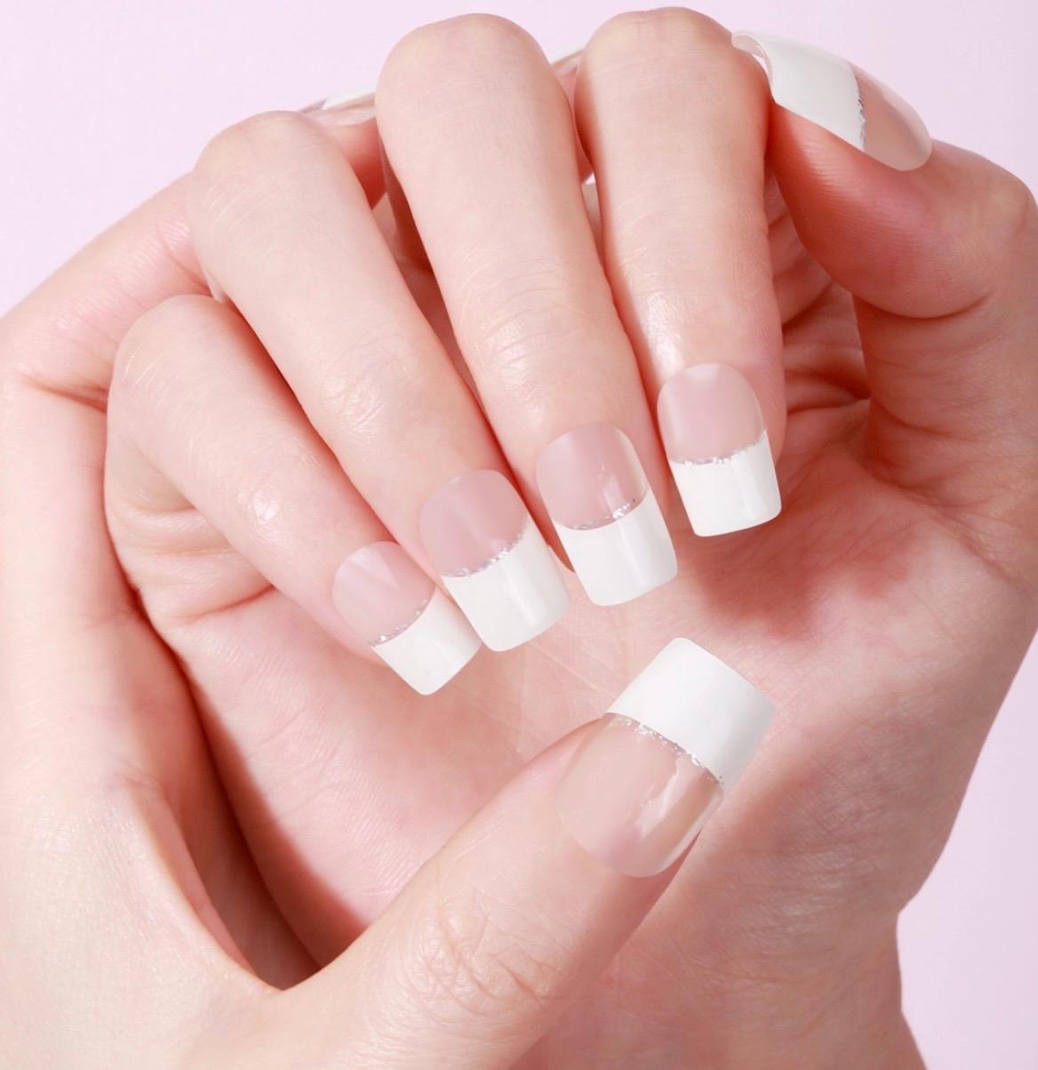 French Silver Glitter Gel Nail Wraps: Easy Nail Stickers
