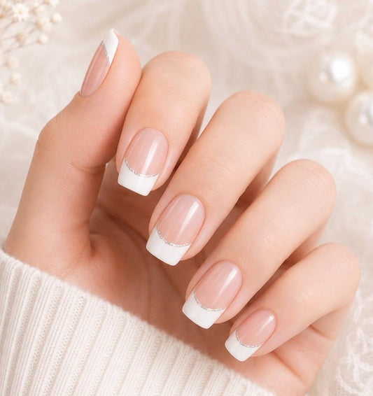 French Silver Glitter Gel Nail Wraps: Easy Nail Stickers