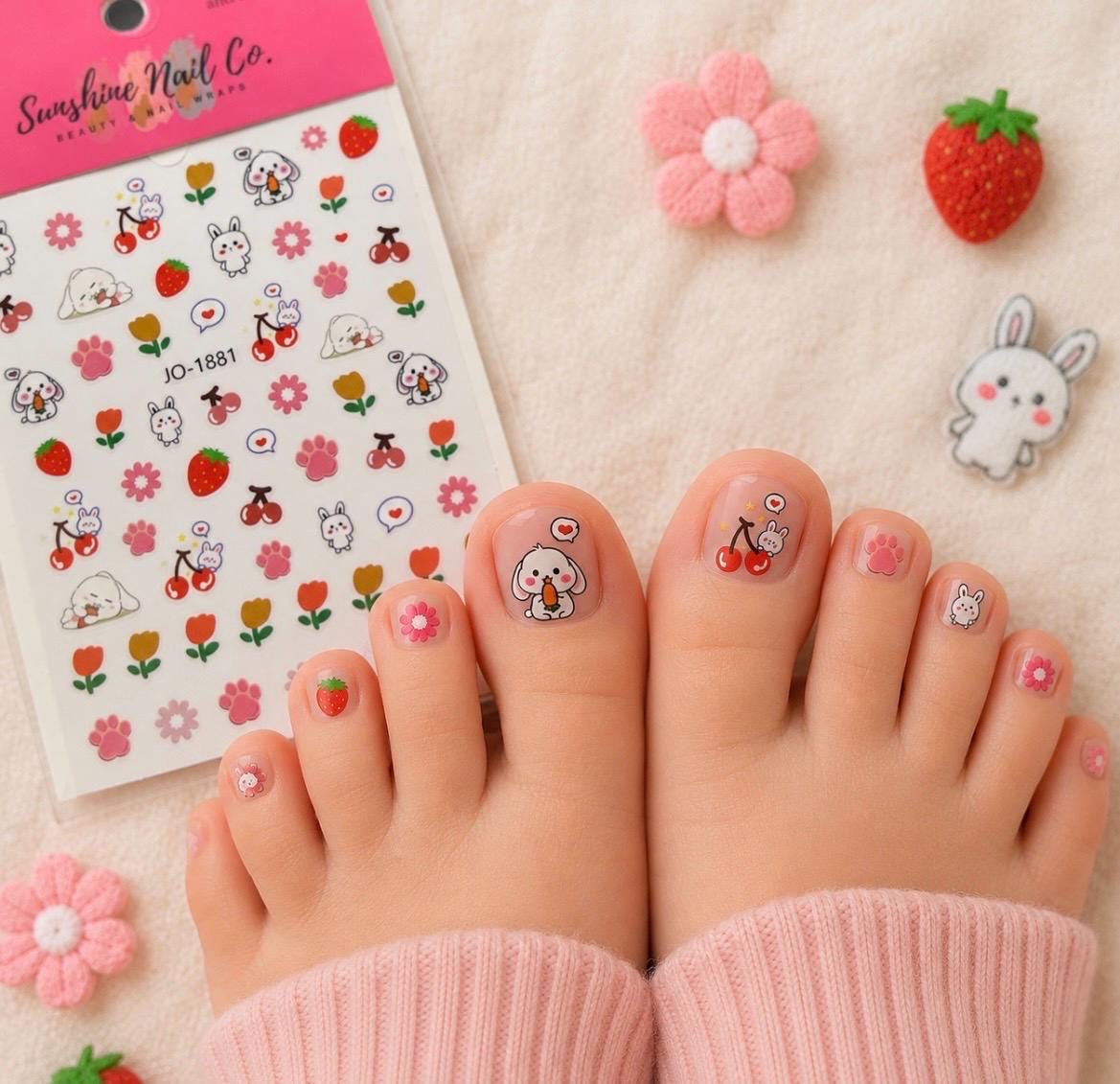 3-D Nail decals- Berry Bunny