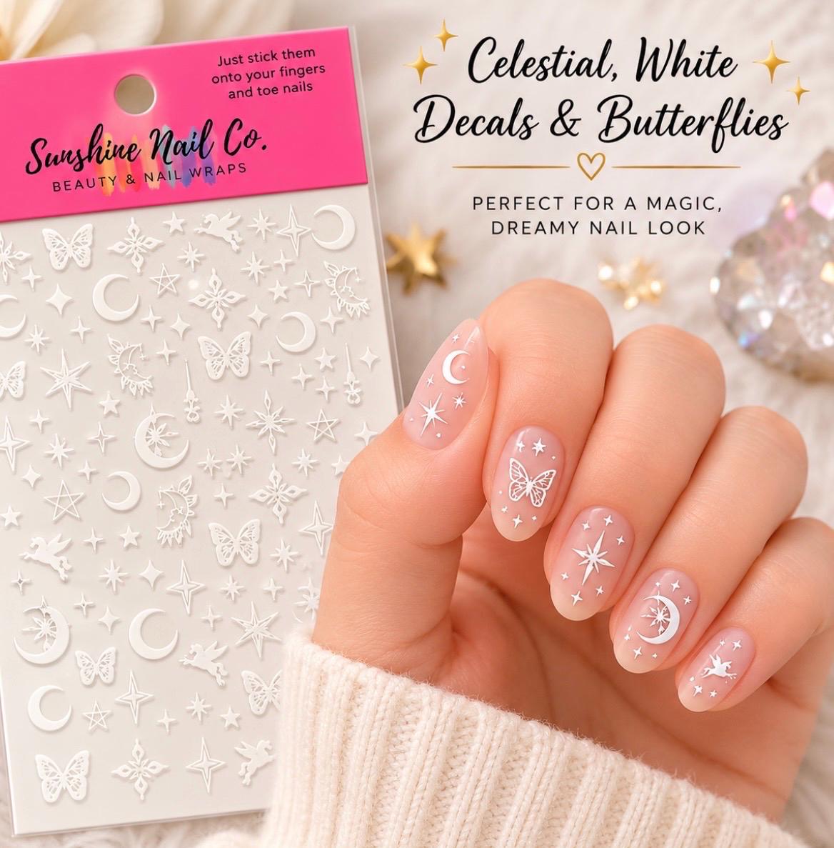 Moon, Stars & Butterfly Magic - 3-D Nail decals- easy to apply nail stickers