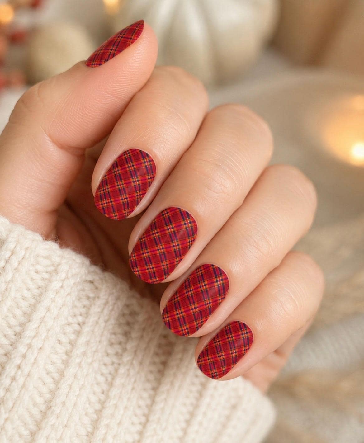 Red Scottish Plaid Nail Polish Strips: Wider Nail Sizes, Easy to Apply, Non-Toxic