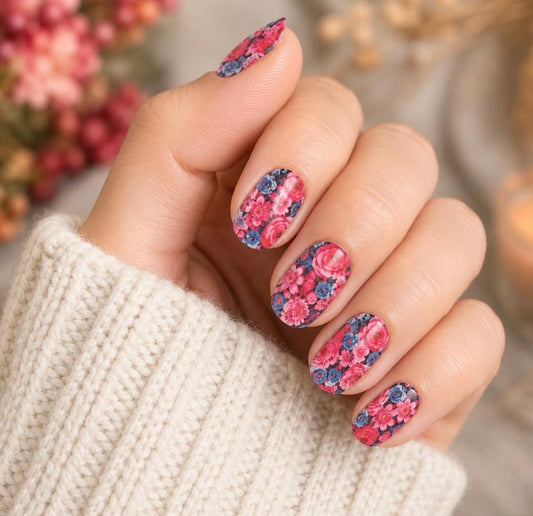 Romantic Bloom Nail Polish Strips:  Wider Nail Sizes, Easy to Apply Non-toxic Floral Nail Art
