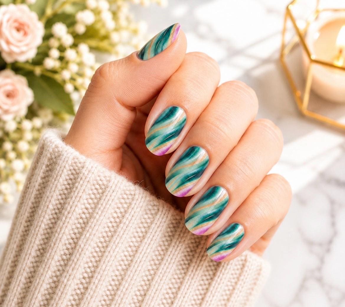 Sea Glass Glow - Nail Stickers:  Wider Nail Sizes, Easy to Apply, Non-Toxic