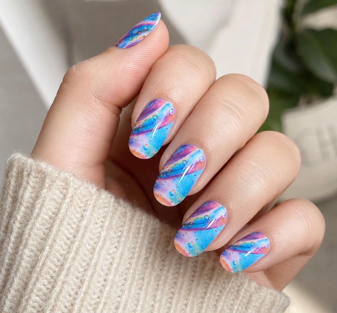 Watercolor Splash Nail Polish Strips:  Wider Nail Sizes, Easy to Apply, Non-Toxic