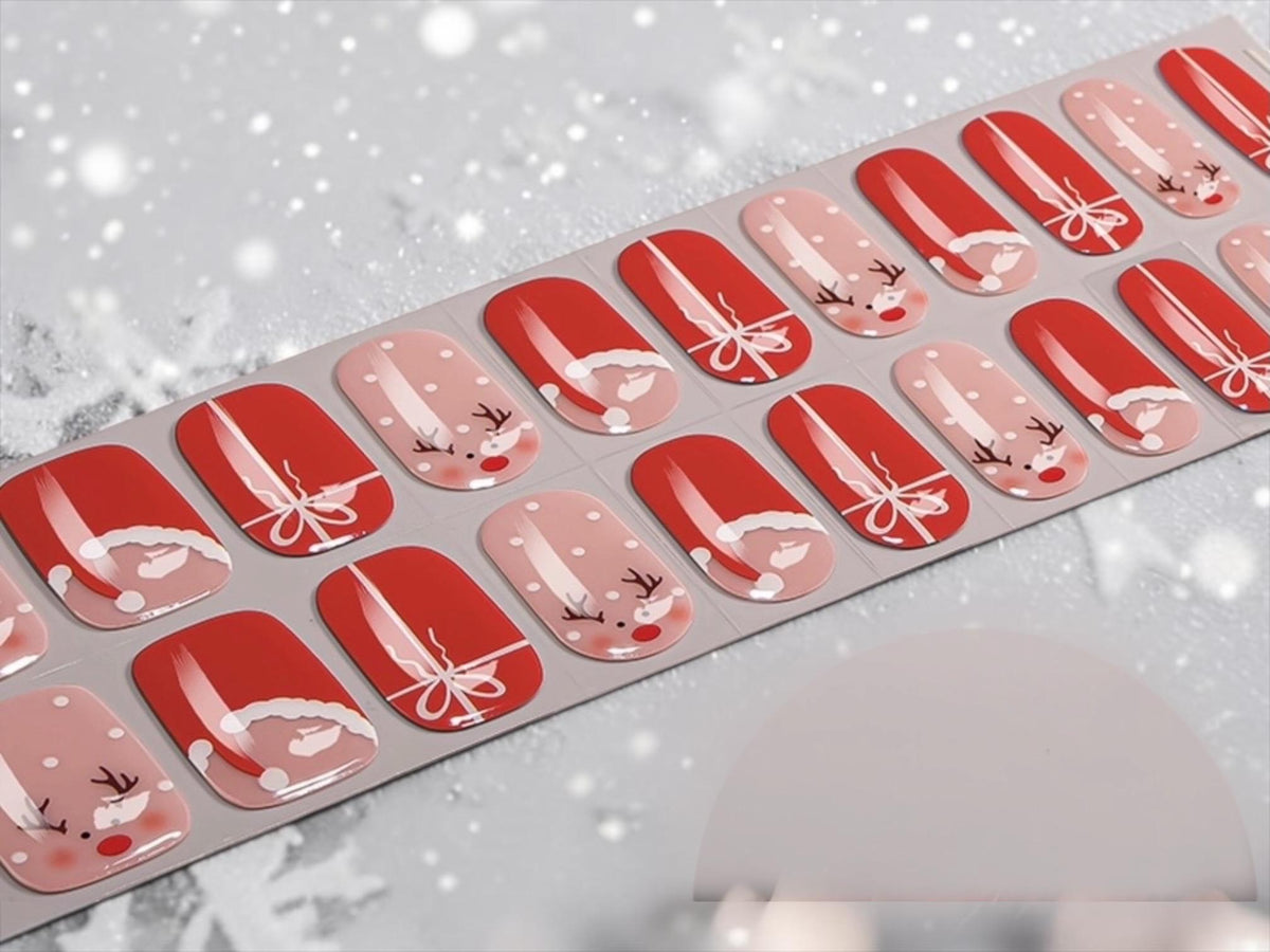 Reindeer and Ribbons- Gel Nail Polish Strips: No UV Light Needed- Non-Toxic