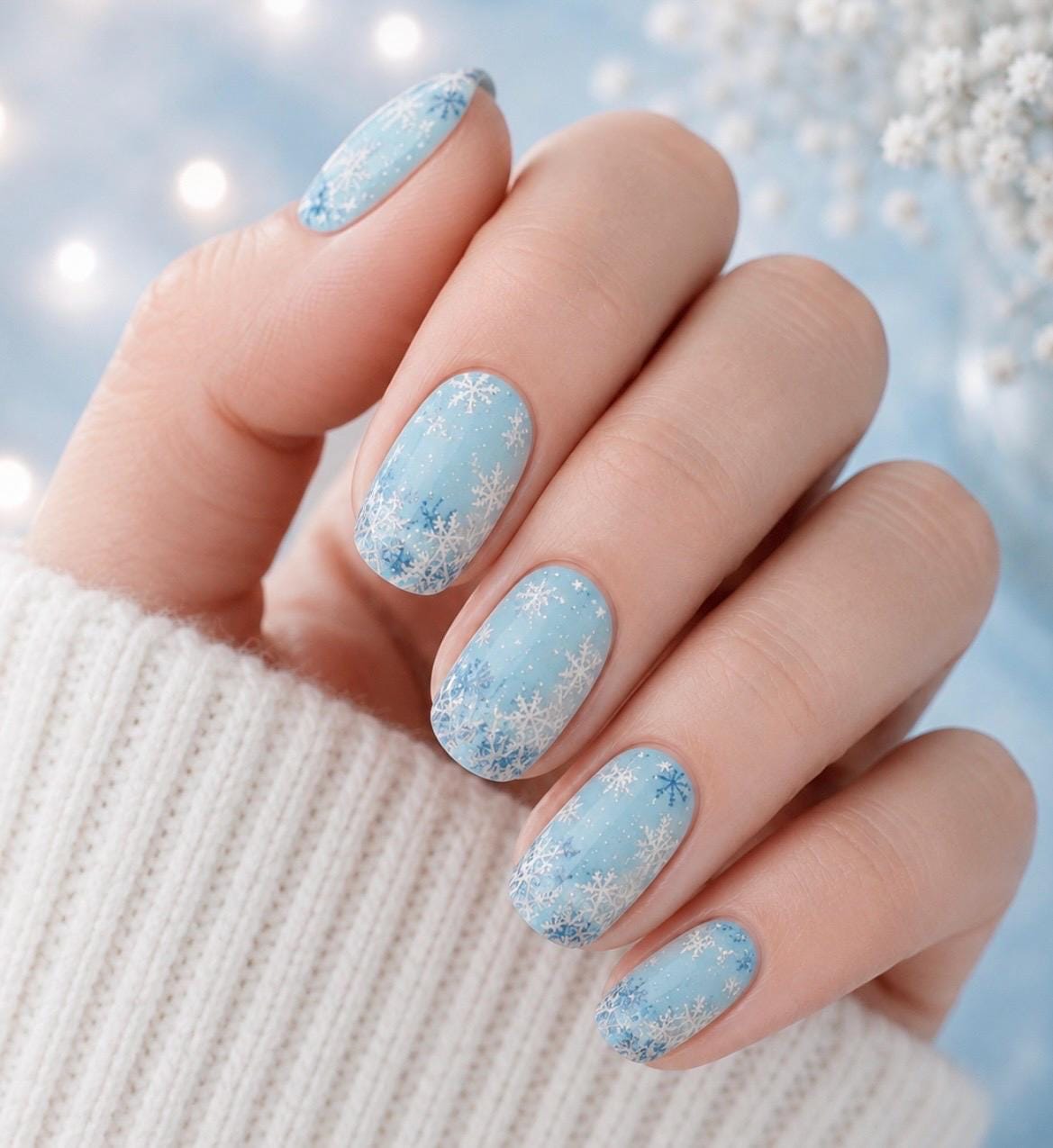 Snowfall Dreams Nail Polish Strips:  Wider Nail Sizes, Easy to Apply,  Non-Toxic Nail Art
