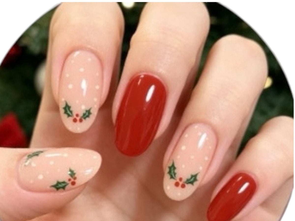 Holly Berry Christmas Gel Nail Polish Strips: No UV Light Needed- Non-Toxic