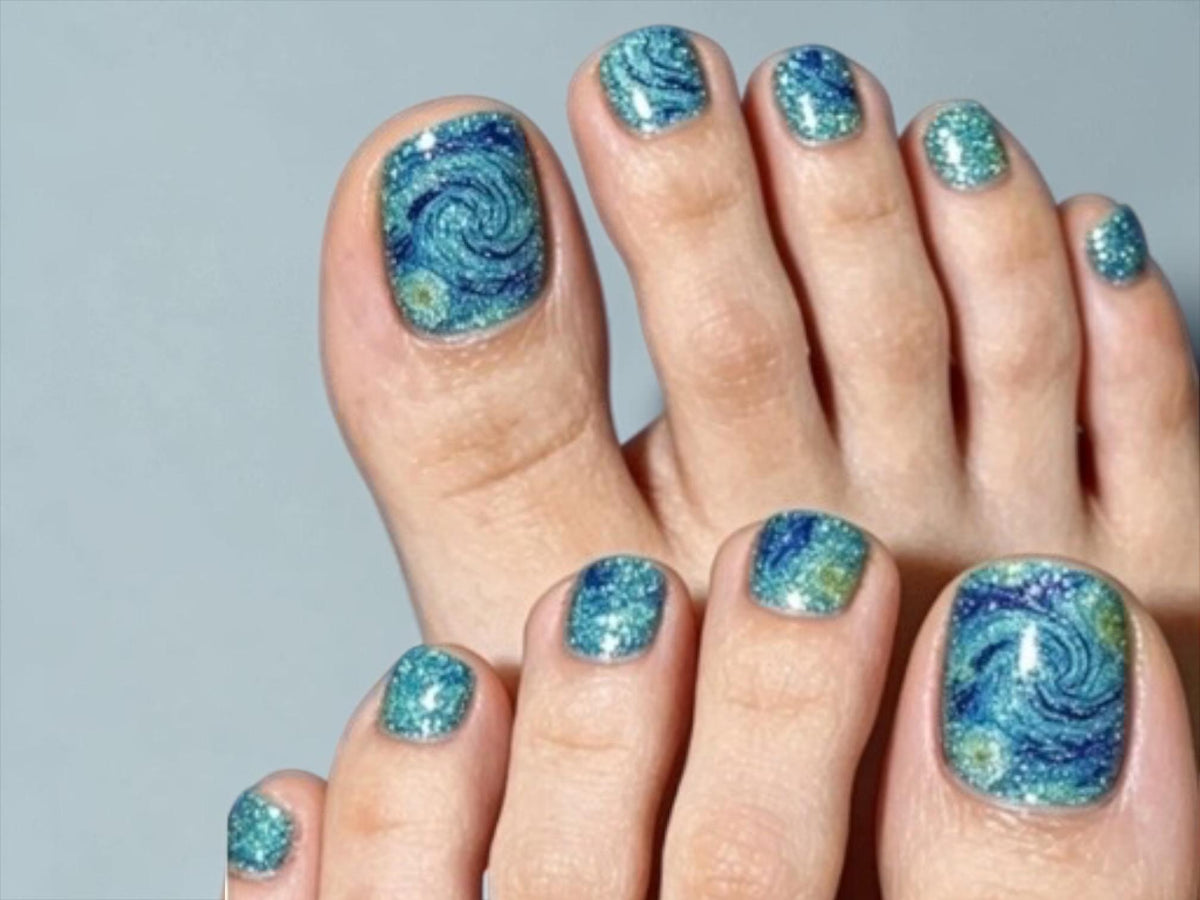 Celestial Swirl Toe Nail Polish Strips: Non-Toxic Nail Wraps