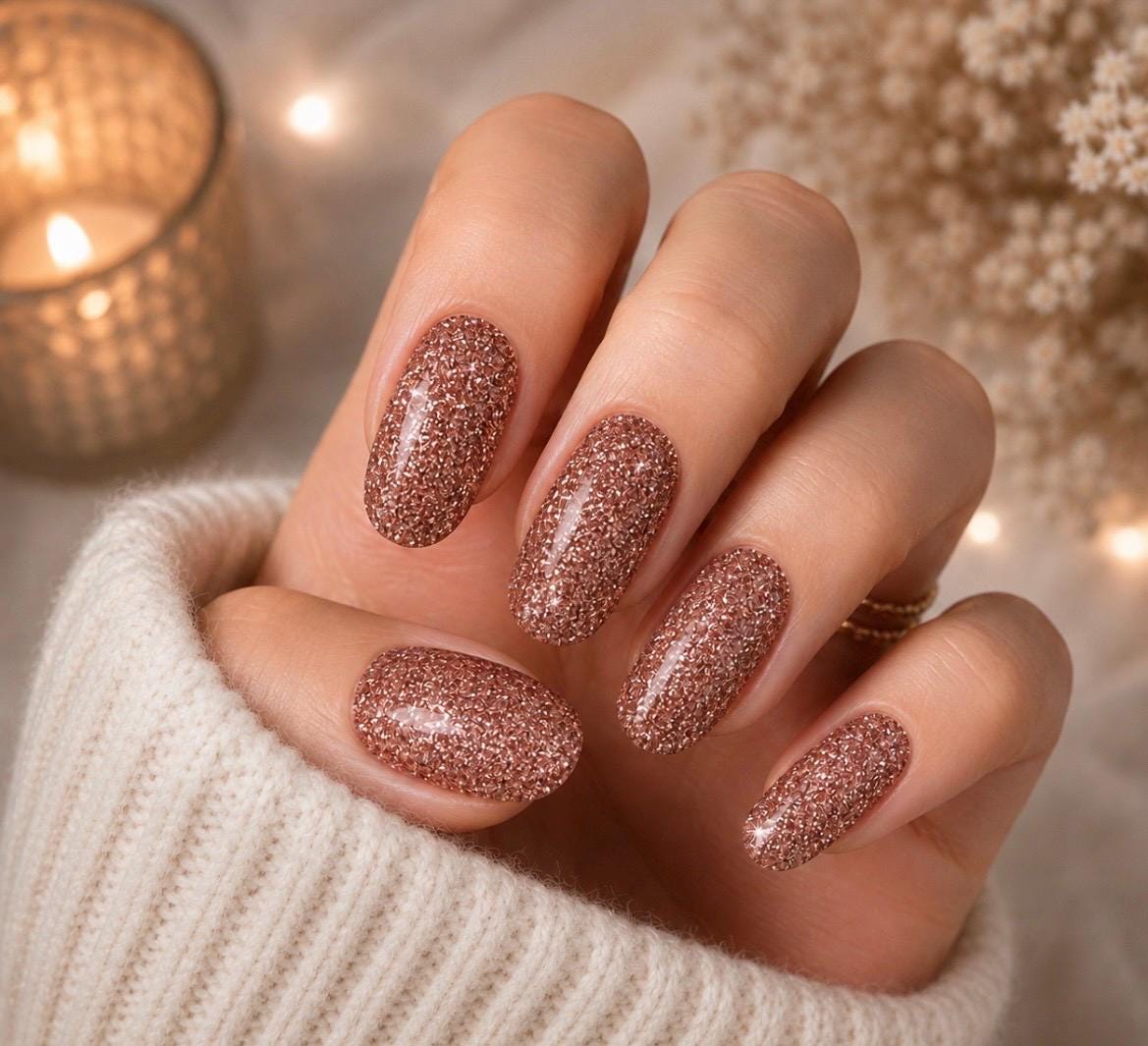 Copper Glow Glitter Nail Polish Strips: Non-Toxic Nail Art