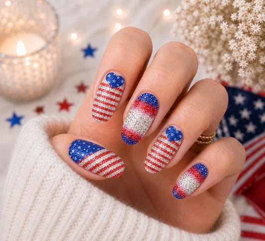 Glittering USA Nail Polish Strips: Patriotic Nail Wraps