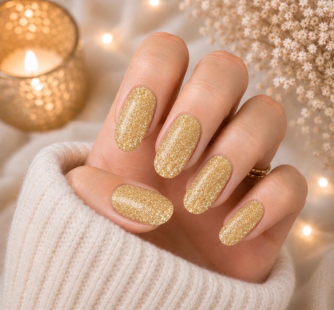 Gold Glitter Nail Polish Strips, Non-Toxic Nail Wraps