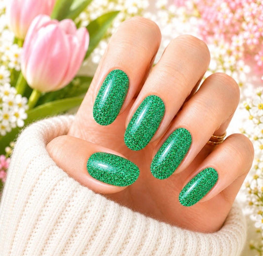 Green Glitter Nail Polish Strips, Non-Toxic Nail Wraps