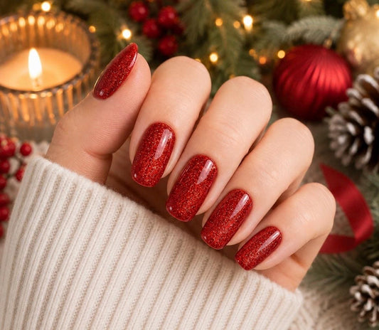 Red Sparkle Gel Nail Polish Strips: No UV Light Needed.  Non-toxic easy to apply.