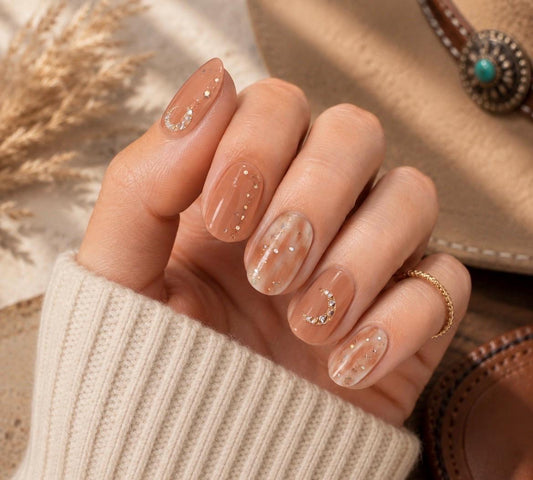 Mocha Moonlight Crescent Sparkle Nail Wraps No UV Gel