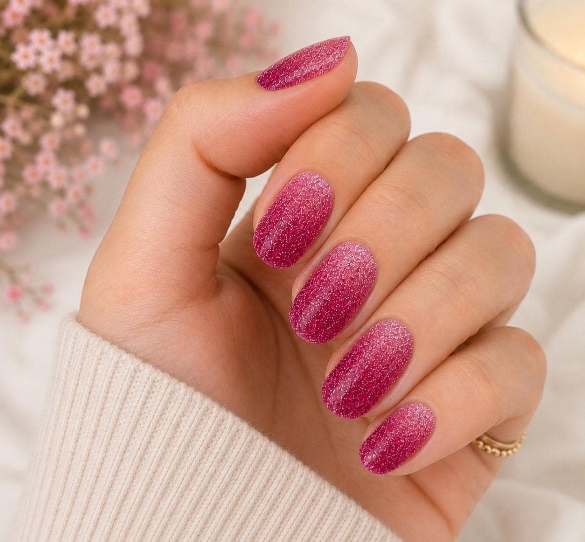 Rose Pink Glitter Nail Polish Strips- Non-Toxic