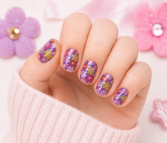 KIDS Nail Wraps- Glitter Flower Garden