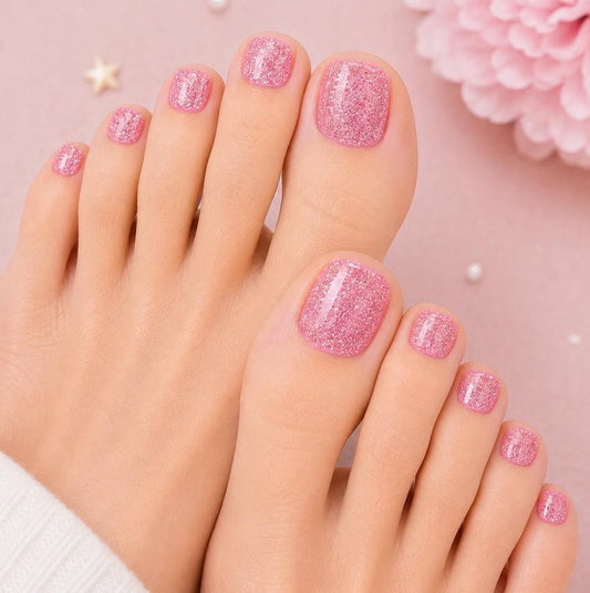 Pink Glitter - Toe Nail Polish Strips: Non-Toxic Nail Wraps