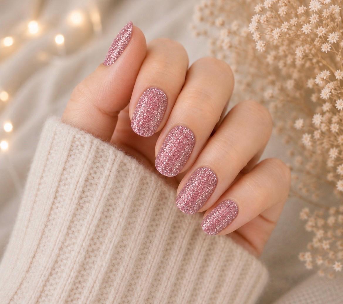 Pink Glitter WIDE Nail Polish Strips - Non-Toxic, Wider Nails