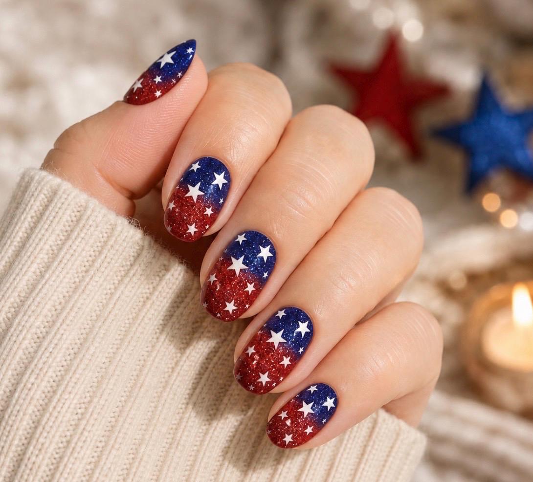 Star-Spangled Sparkle Nail Polish Stickers: Non-Toxic Nail Wraps