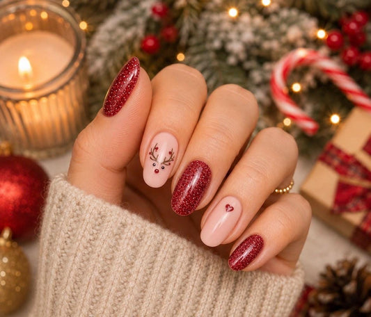 Blushing Reindeer Glitter Nail Polish Strips, Non-Toxic Nail Stickers
