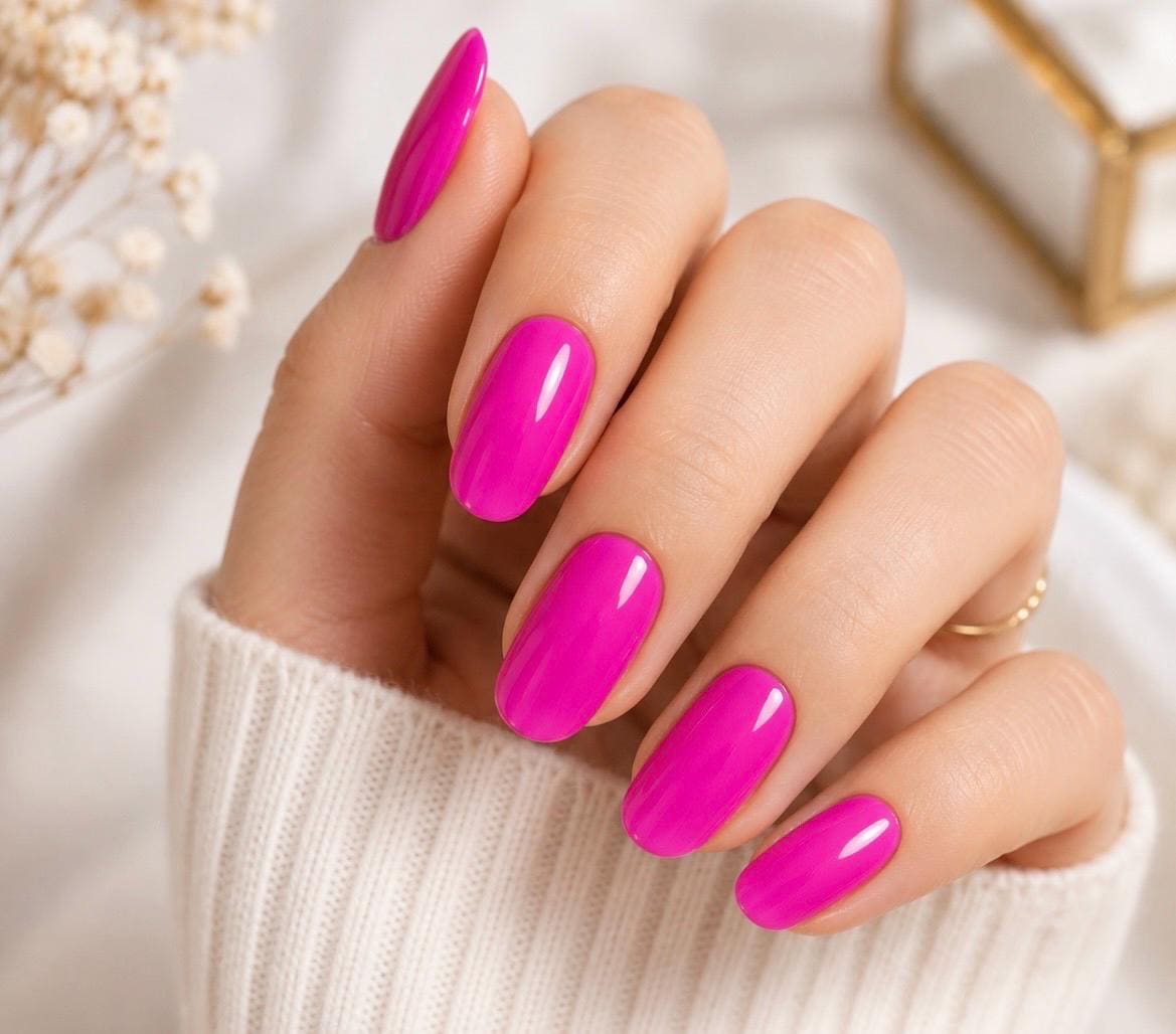 Electric Pink Gel Nail Polish Strips: No UV Light Needed