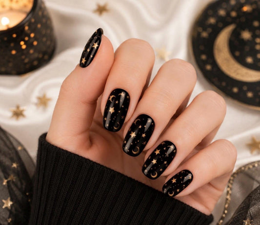 Celestial Noir Nail Wraps, 100% Nail Polish Stickers, Non-Toxic Nail Strips